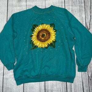 Vintage 90’s Handmade Sunflower Graphic Pattern Crewneck Sweatshirt
